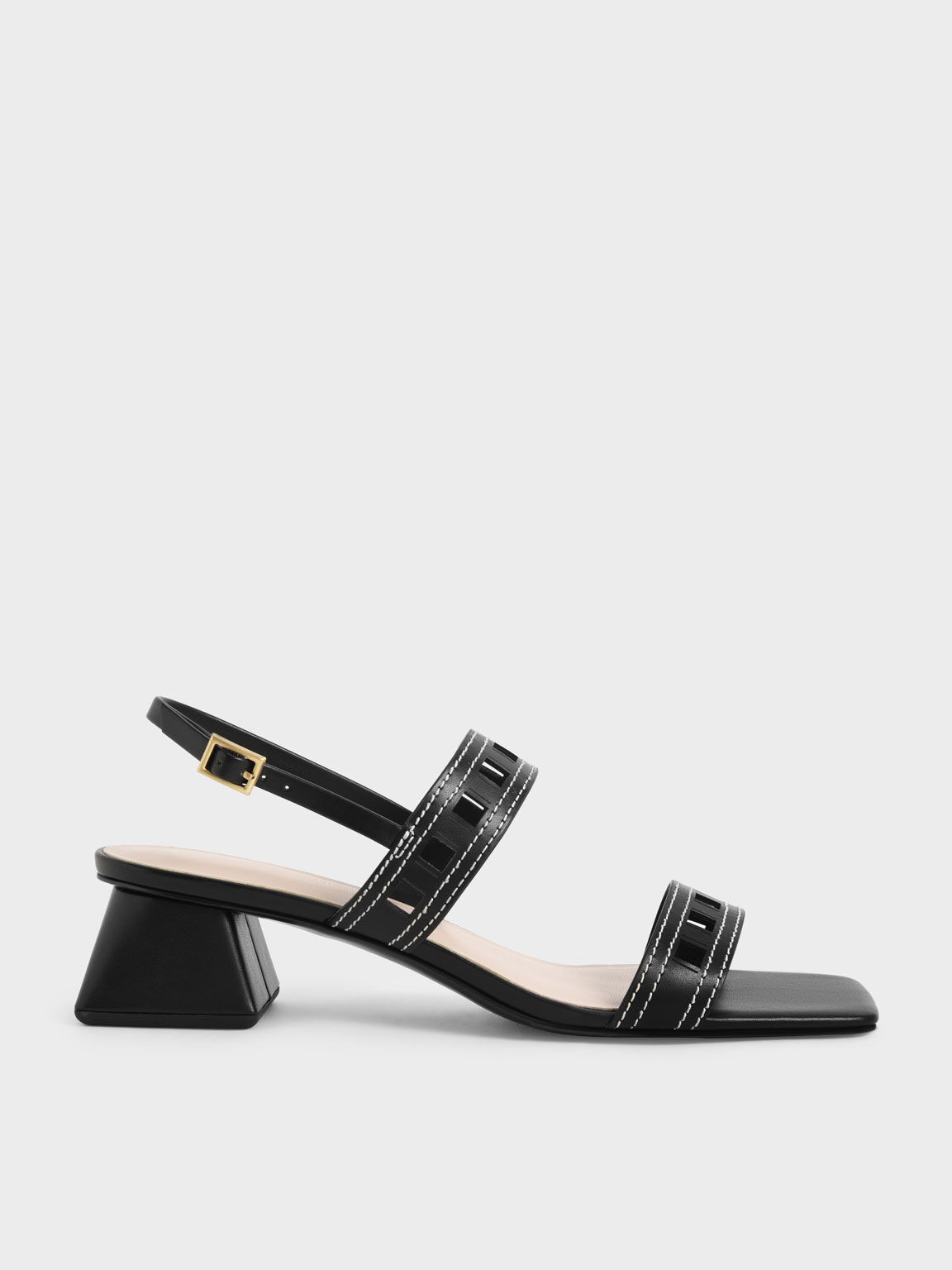 Cut-Out Heeled Slingback Sandals, Black, hi-res
