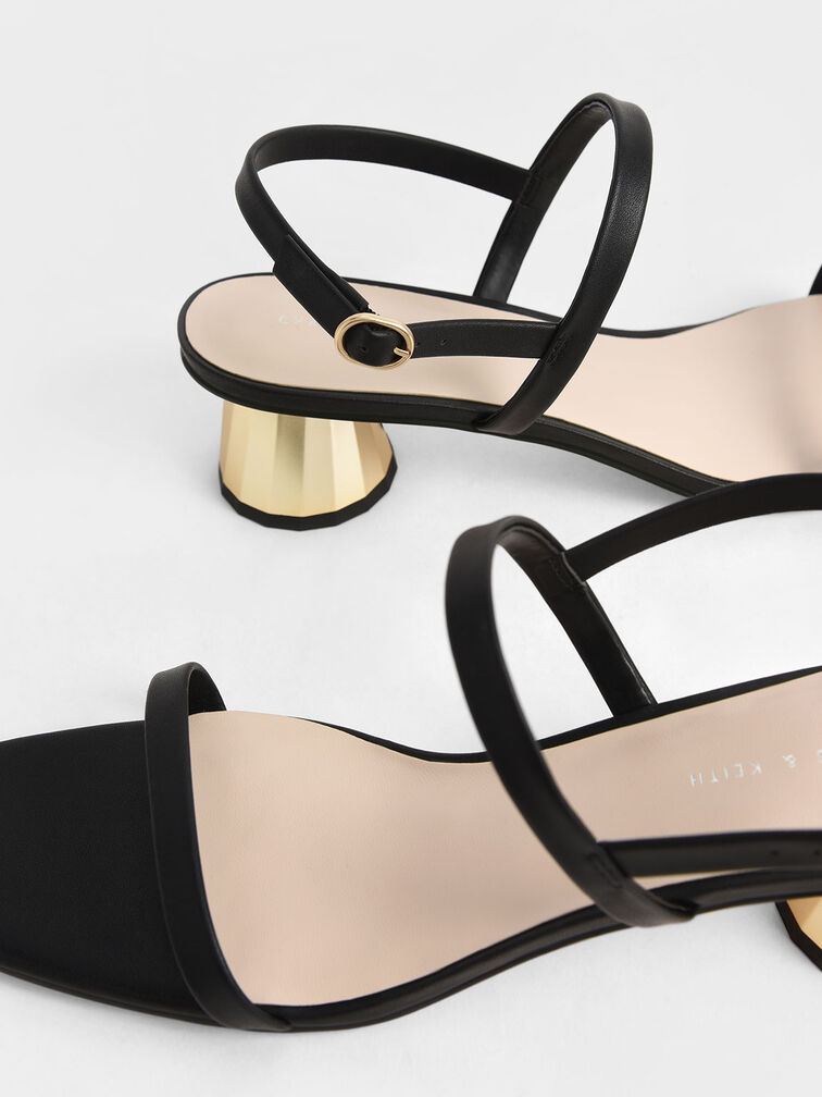 Metallic Cone Heel Slingback Sandals, Black, hi-res