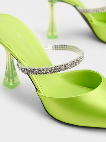 Recycled Polyester Gem Strap Mules, Green, hi-res