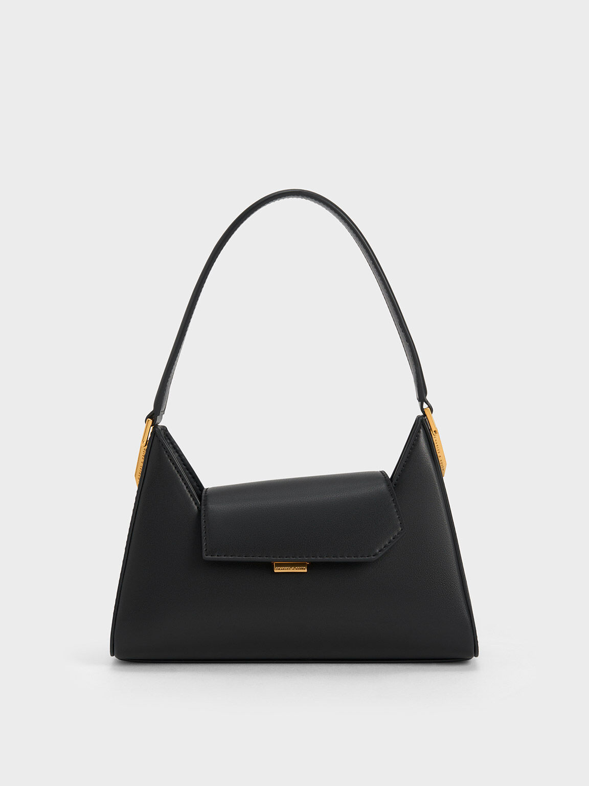 Front Flap Trapeze Shoulder Bag Black