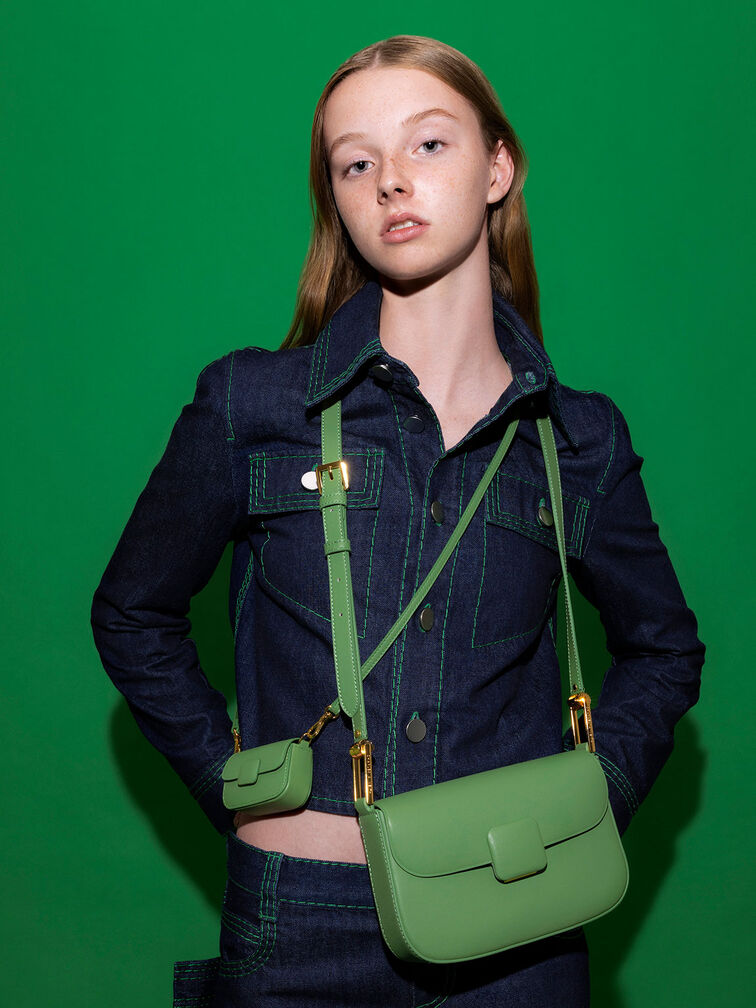 Koa Square Push-Lock Shoulder Bag, Green, hi-res