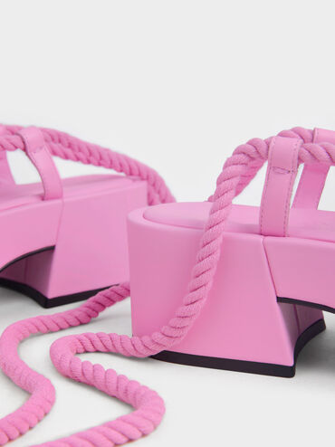 Micah Raffia & Leather Tie-Around Flatforms, Pink, hi-res