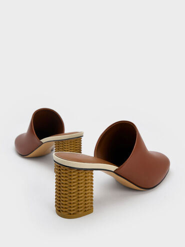 Rattan Block Heel Mules, Cognac, hi-res