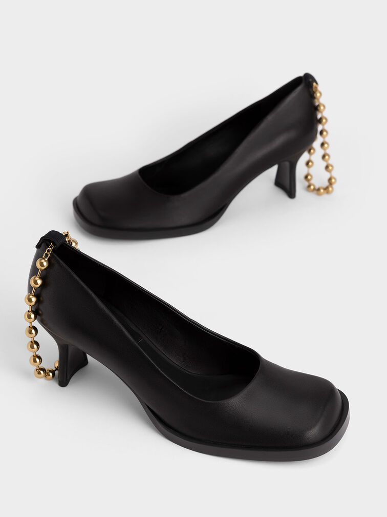 حذاء جلد بكعب مزين بأسورة حول الكاحل, أسود, hi-res