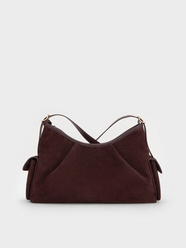 Khai Recycled Suede Side-Pocket Shoulder Bag, Espresso Brown, hi-res