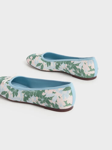حذاء باليرينا من الكتان مغطى بطبعة زهور مع فيونكة أنيقة, متعدد, hi-res