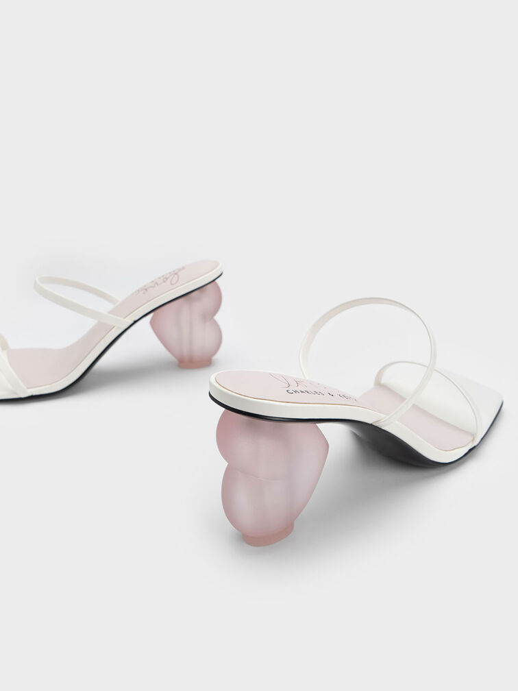 Heart Heel Strappy Sandals, White, hi-res