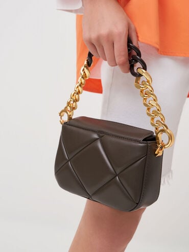 Danika Chunky Chain-Handle Padded Bag, Dark Moss, hi-res
