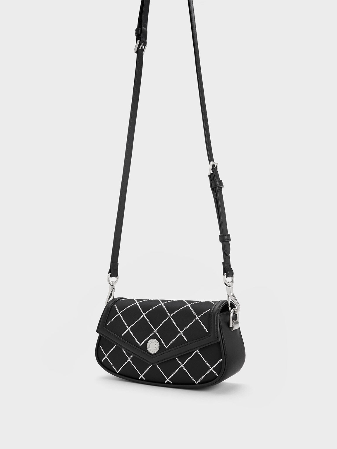Este Chain Handle Satin Bag, Black, hi-res