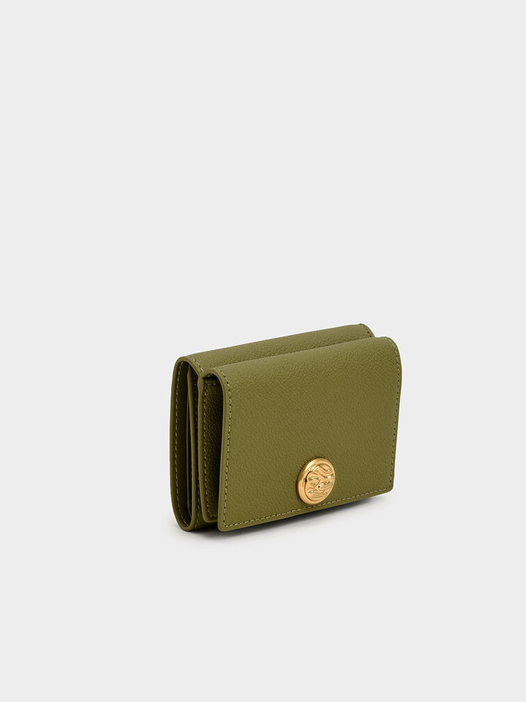 محفظة بلير قصيرة مزينة بقطعة معدنية لامعة, أخضر زيتي, hi-res