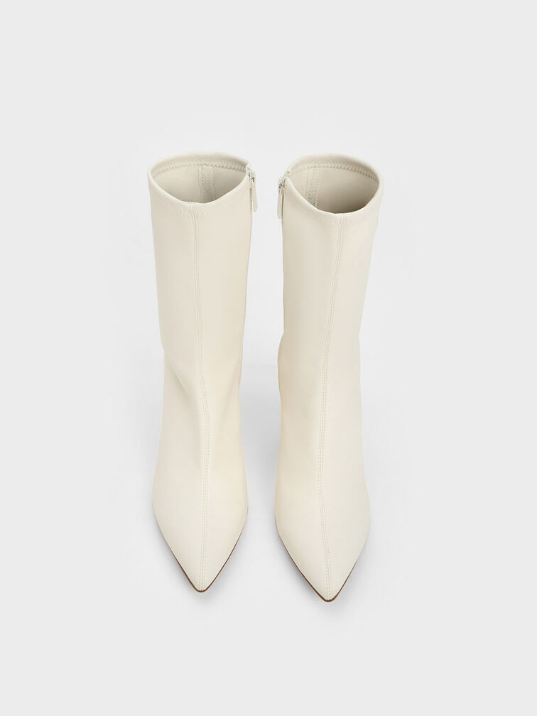 Pointed-Toe Quilted Heel Ankle Boots, Chalk, hi-res