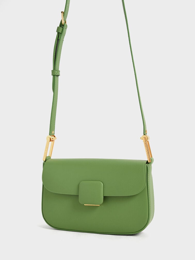 حقيبة كتف كوا بقفل كبس مربع الشكل, لون أخضر, hi-res