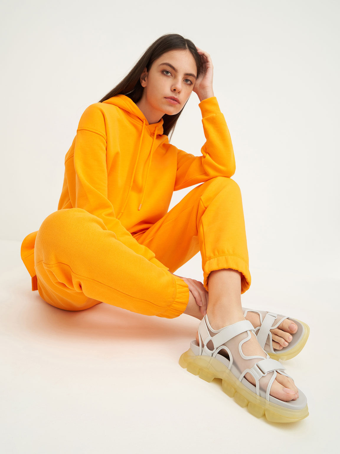 Coloured Translucent-Sole Chunky Sport Sandals, Yellow, hi-res