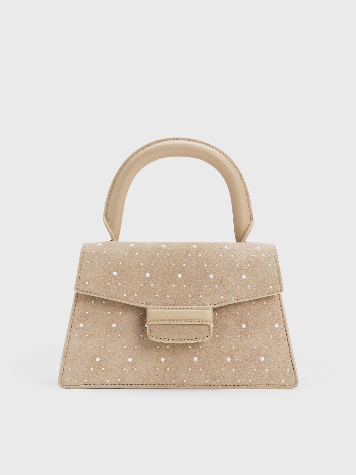 Bead & Crystal-Embellished Top Handle Bag, Nude, hi-res