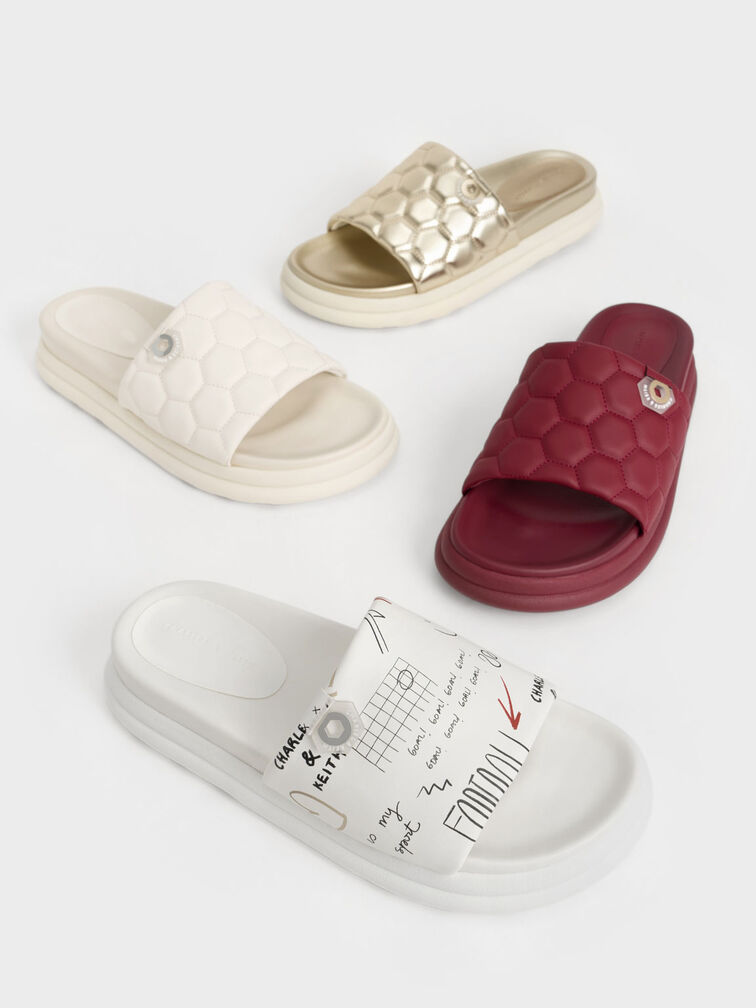 Textured Flatform Sliders, Chalk, hi-res