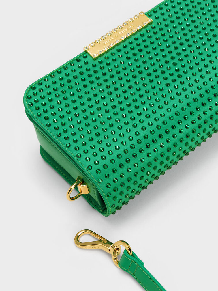 Embellished Chain Strap Bag, Green, hi-res