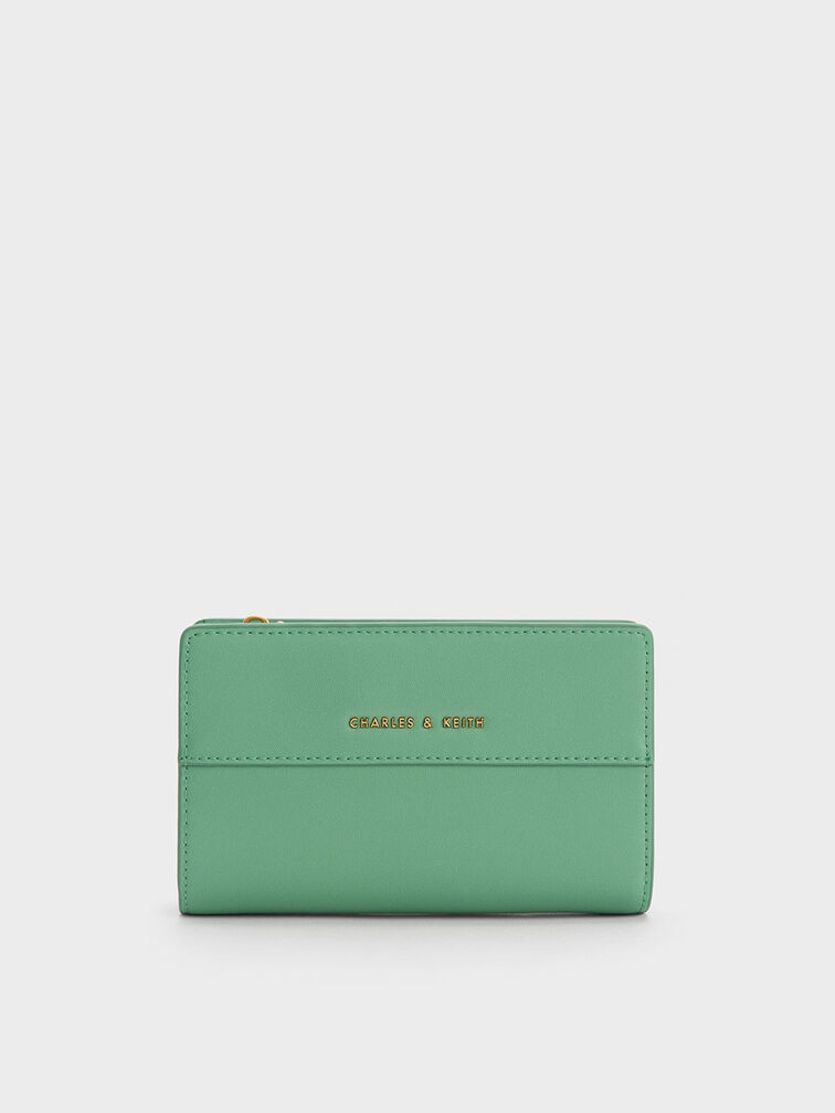Snap Button Small Wallet, Green, hi-res