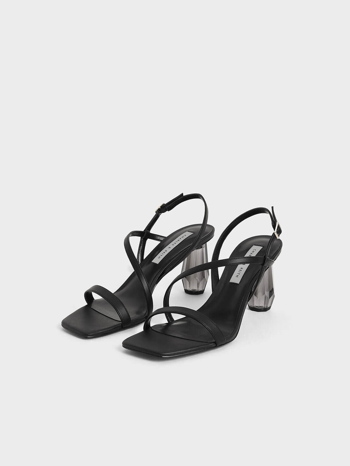 Strippy black heeled sandals hotsell