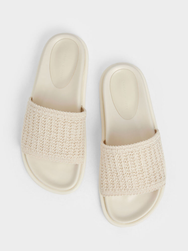 Knitted Slide Sandals, Cream, hi-res