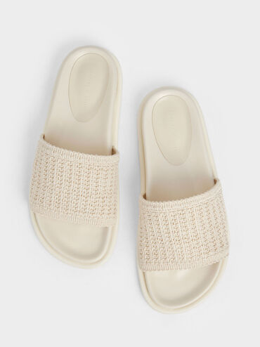 Knitted Slide Sandals, Cream, hi-res