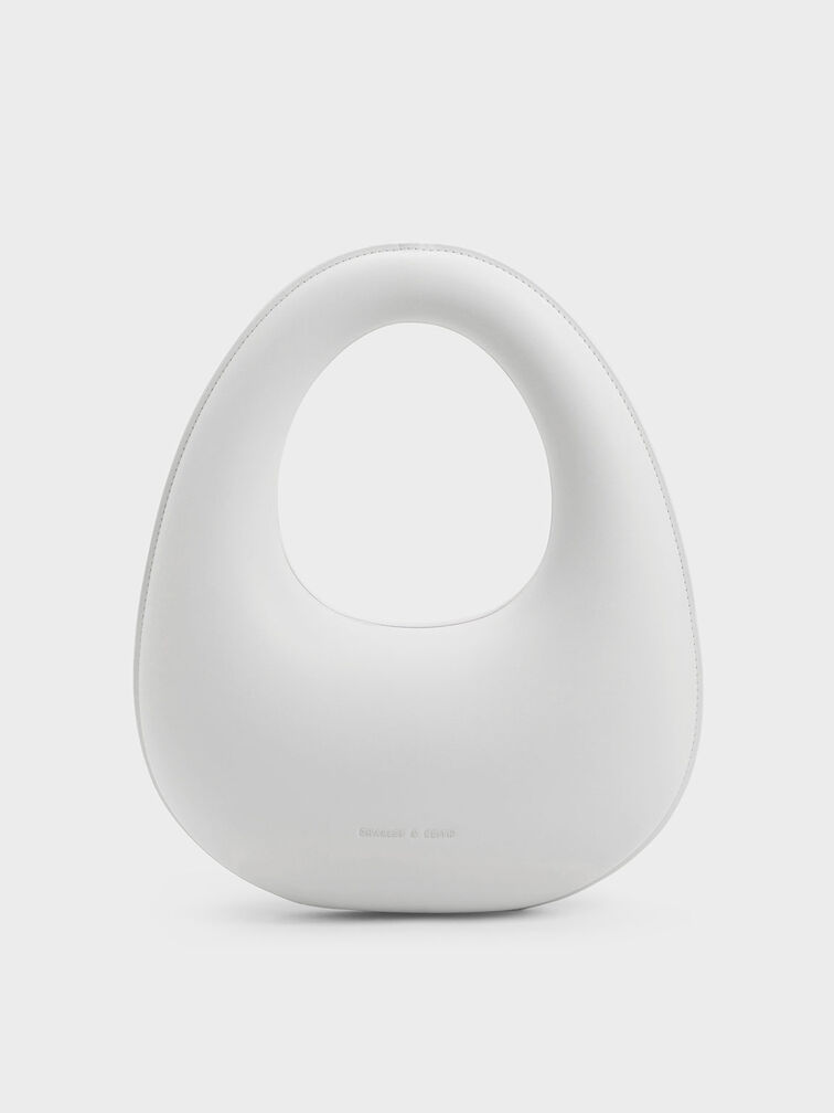 Sculptural Top Handle Moon Bag, White, hi-res