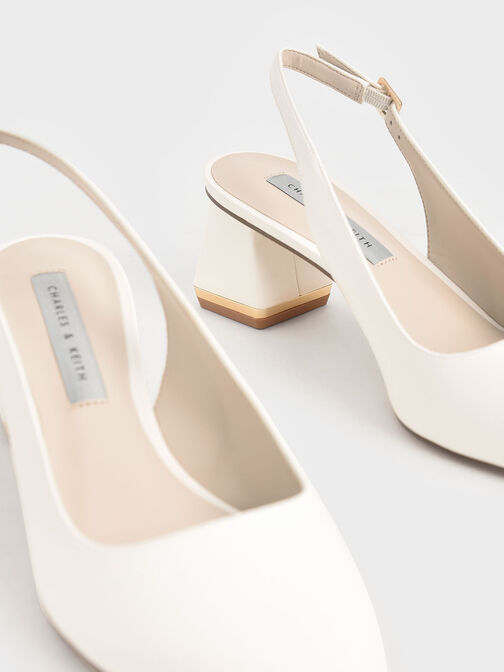 Metallic Accent Slingback Court Shoes, Cream, hi-res