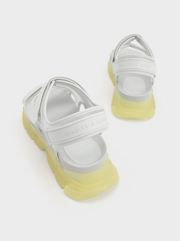 Coloured Translucent-Sole Chunky Sport Sandals, Yellow, hi-res
