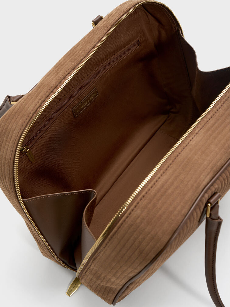 Large Sianna Corduroy Bowling Bag, Mocha Brown, hi-res