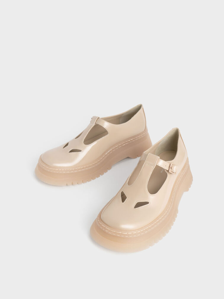 Patent Cut-Out Buckled Mary Janes, Nude, hi-res