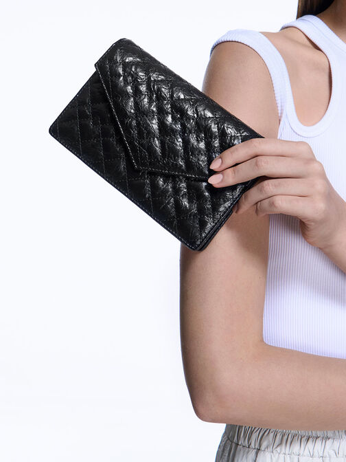 Duo Quilted Envelope Clutch, Jet Black, hi-res