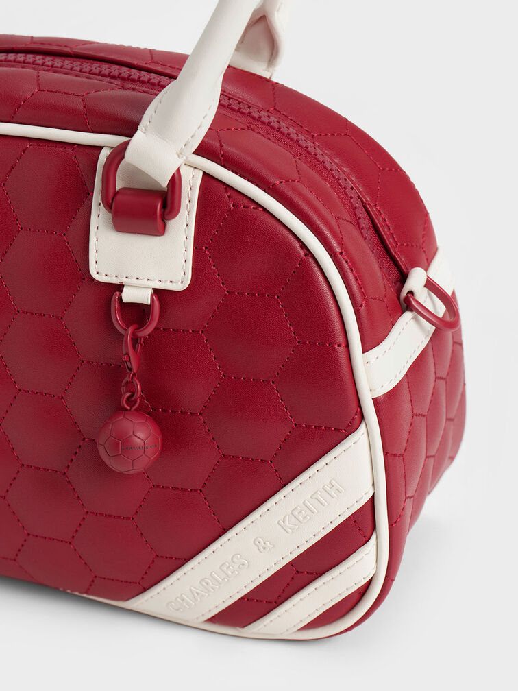 Striped Textured Bowling Bag, Red, hi-res