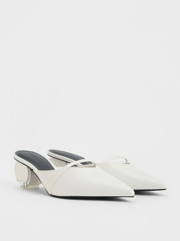 Crinkle-Effect Sculptural-Heel Pointed-Toe Mules, White, hi-res