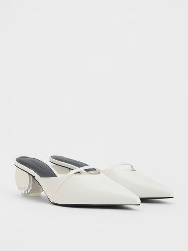 Crinkle-Effect Sculptural-Heel Pointed-Toe Mules, White, hi-res