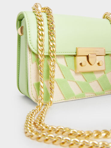 Alva Checkered Push-Lock Chain Bag, Mint Green, hi-res