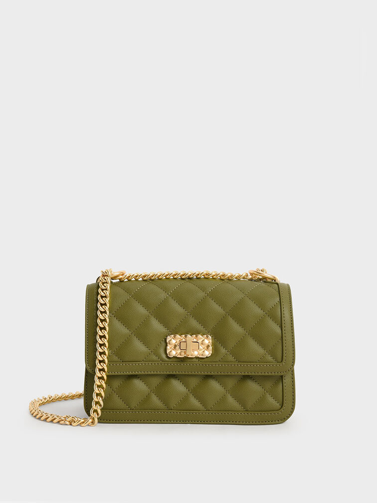 Micaela Quilted Chain Bag, Avocado, hi-res