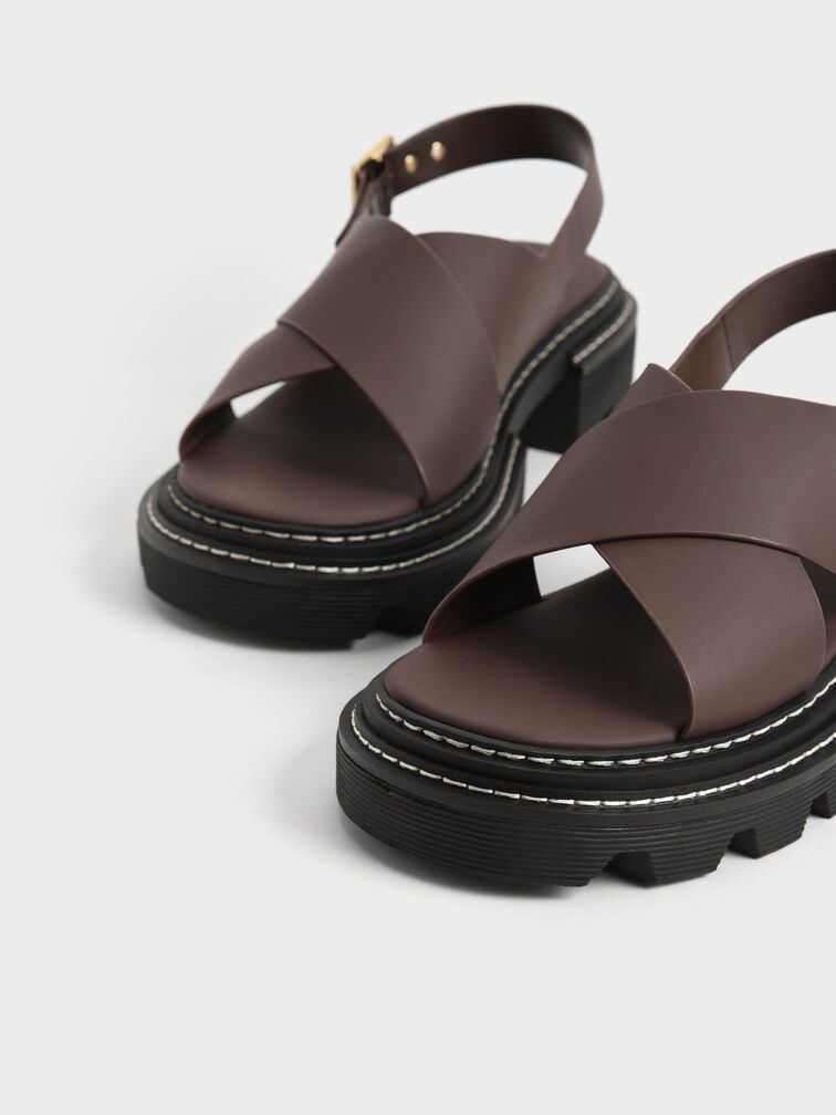 Perline Crossover Slingback Sandals, Dark Brown, hi-res