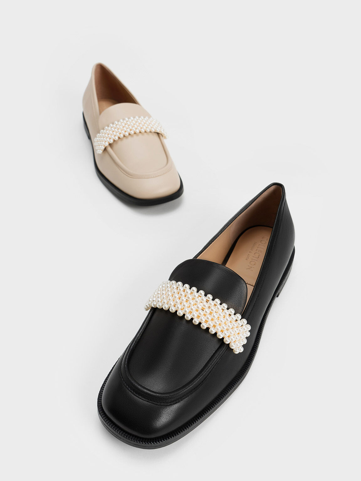 حذاء لوفر مع مقدمة مربعة مزينة باللؤلؤ, أسود, hi-res