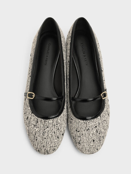Tweed Contrast-Trim Buckle-Strap Mary Janes, Multi, hi-res