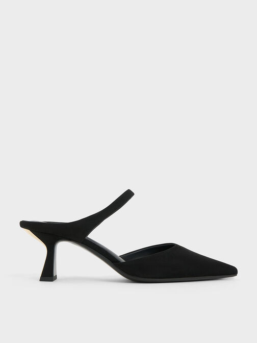 Textured Slant Heel Mules, Black, hi-res