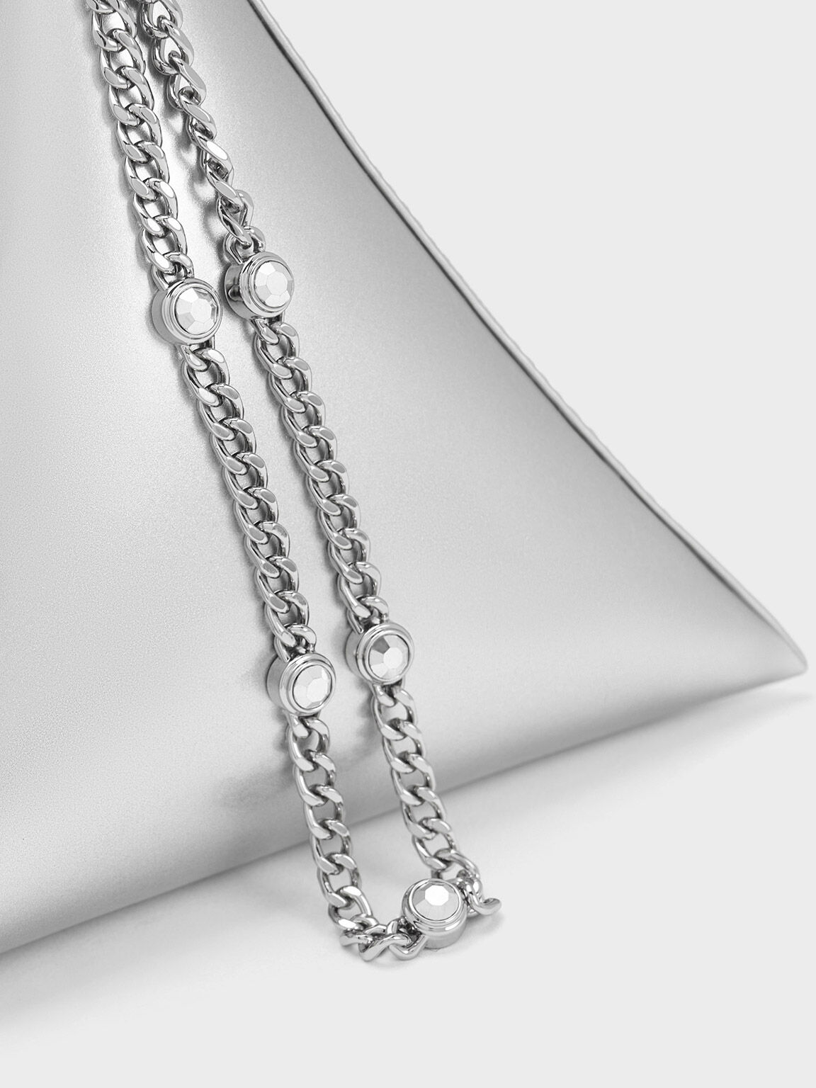 Hera Metallic Pyramid Clutch, Silver, hi-res