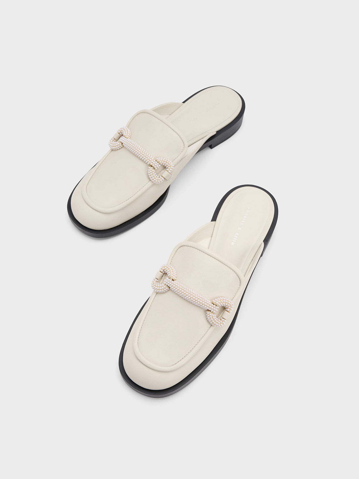 Beaded Accent Loafer Mules, Chalk, hi-res