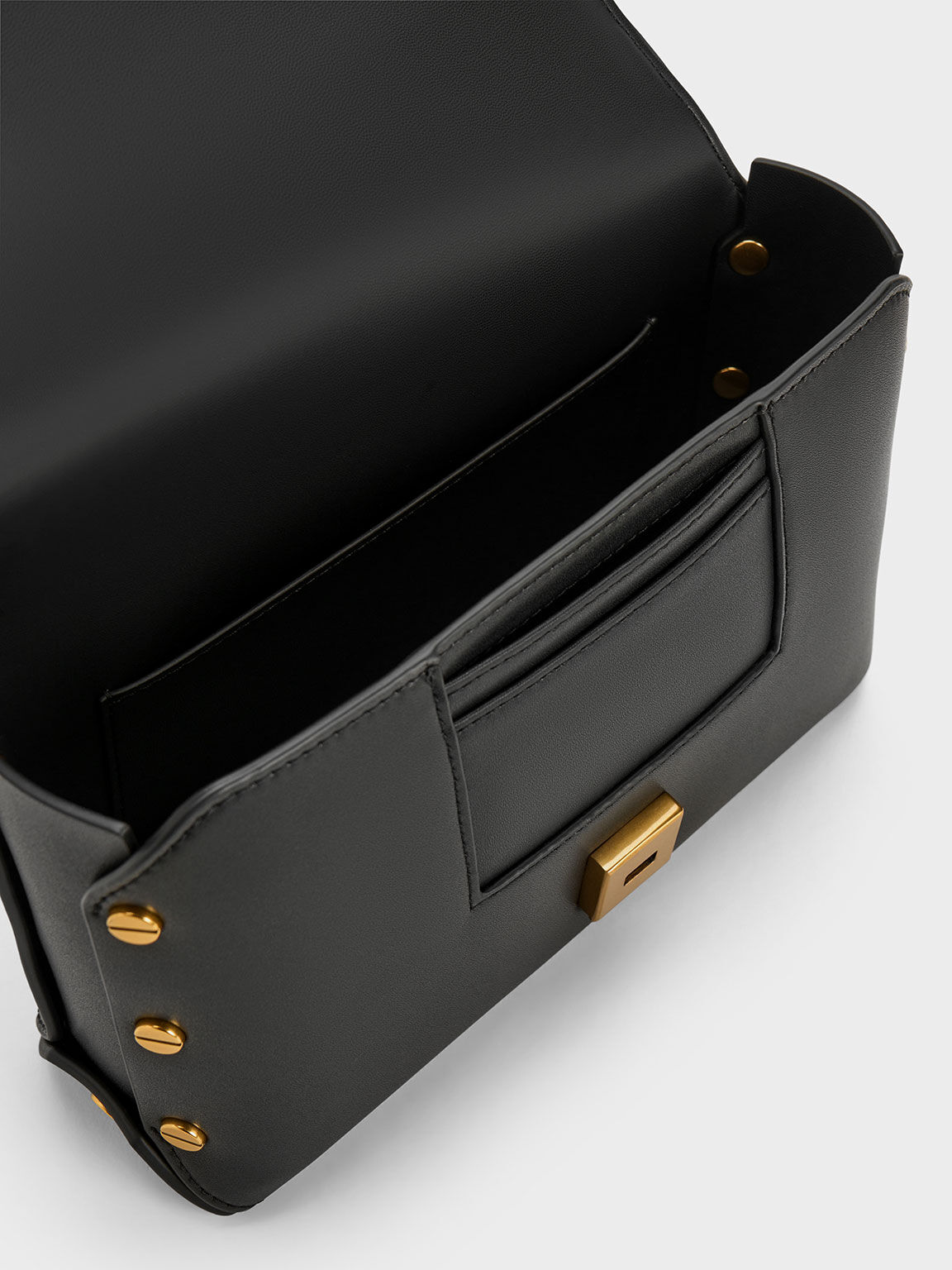 Screw Motif Front Flap Bag, Black, hi-res