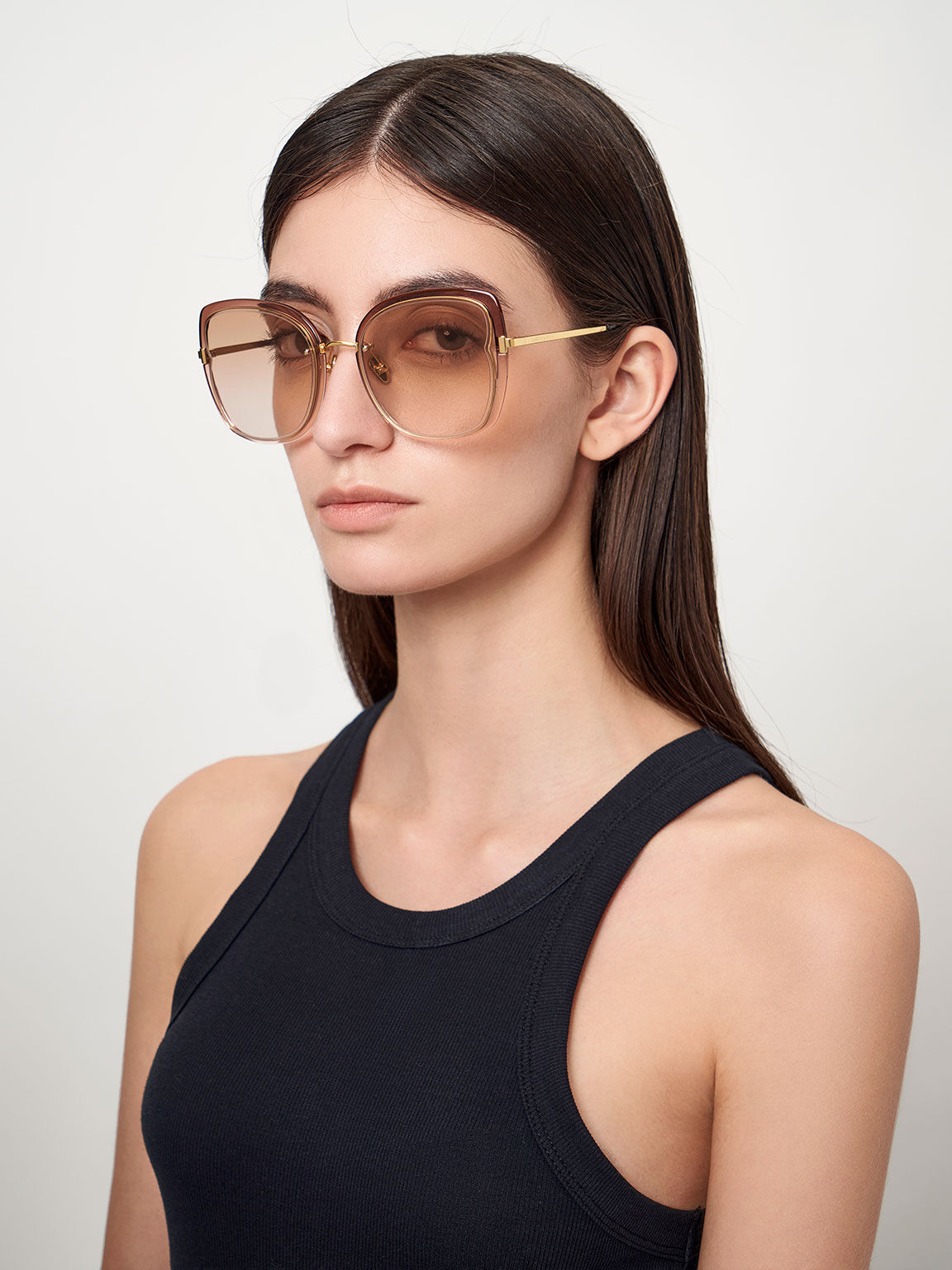 Wire-Frame Butterfly Sunglasses, Brown, hi-res