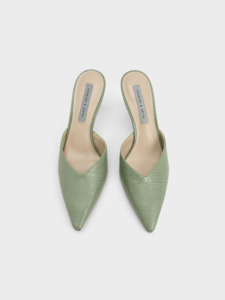 حذاء ميول بكعب رفيع ميتاليك وتصميم مزيّن بنمط جلد التمساح, طباعة الحيوان أخضر, hi-res