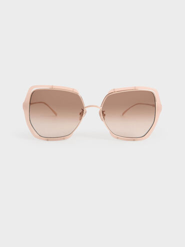 Recycled Acetate Double-Frame Butterfly Sunglasses, Pink, hi-res