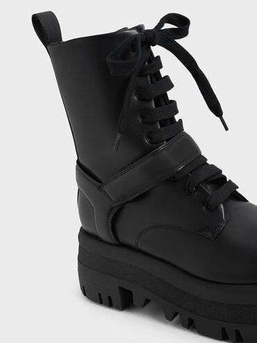 Rainier Belted Lace-Up Boots, Black, hi-res