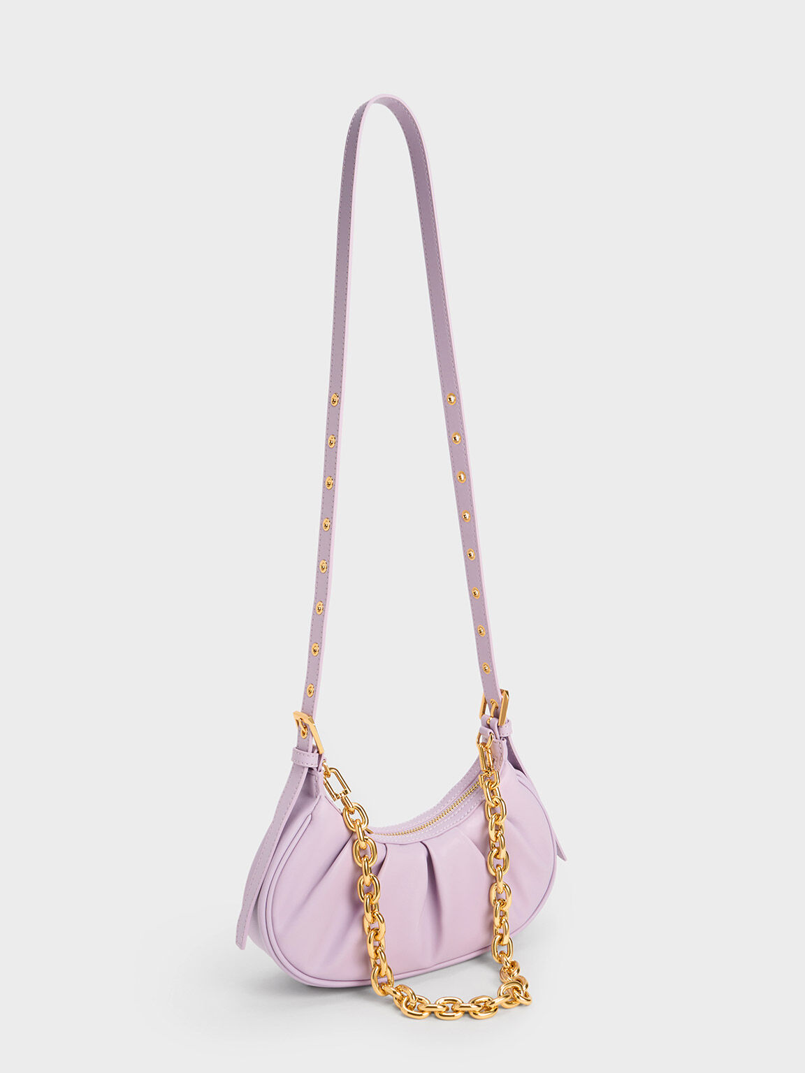Duo Ruched Shoulder Bag, Lilac, hi-res