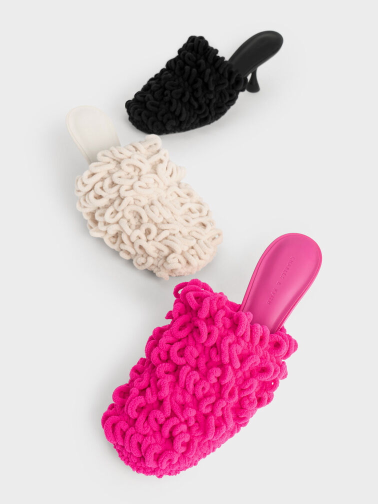 Textured Spool Heel Mules, Chalk, hi-res