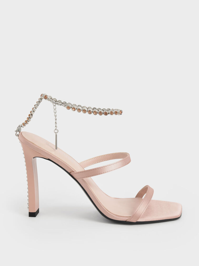 Recycled Polyester Gem Ankle-Strap Sandals, Beige, hi-res