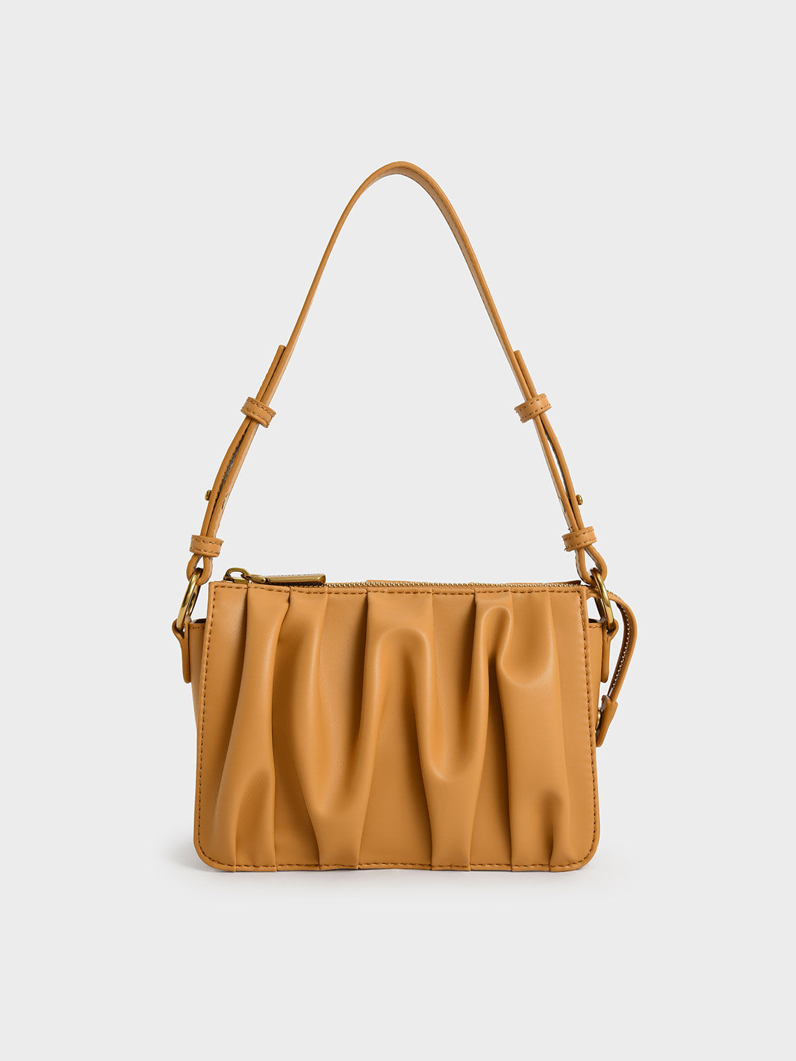 Orange Ruched Bead-Handle Shoulder Bag - CHARLES & KEITH SA Orange Ruched Bead-Handle Shoulder Bag - CHARLES & KEITH SA